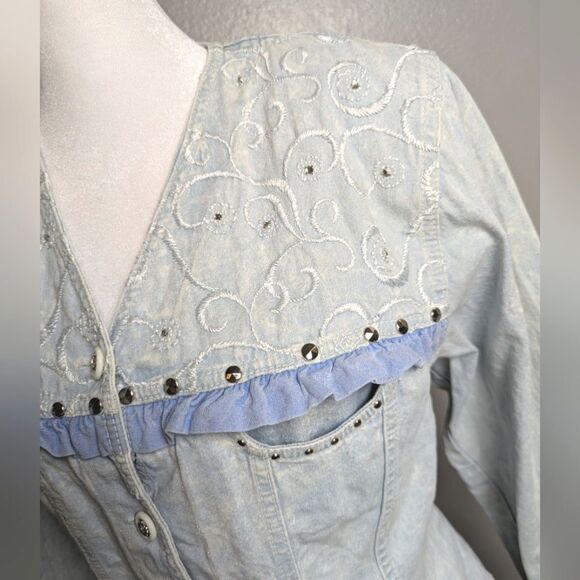 Vintage 90s Monique Fashions Blue Studded Stonewash Denim Jacket & Skirt Set L - Picture 8 of 14